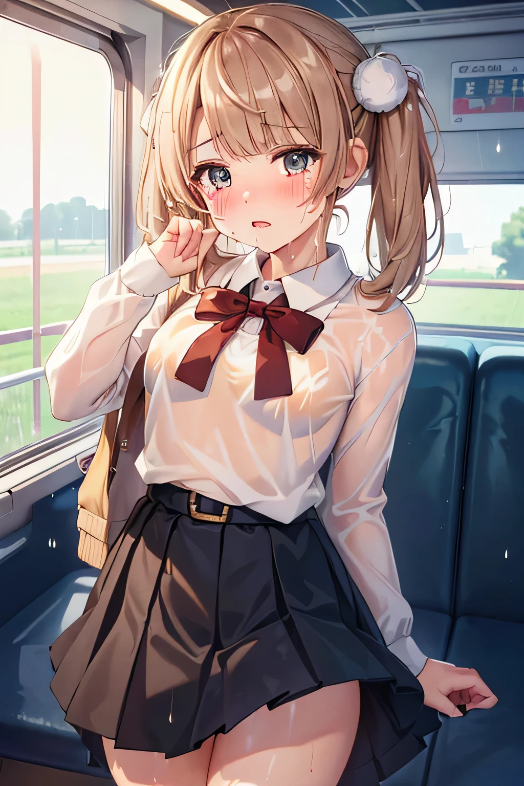 ((On the train、A man molesting a high school girl、Hands tied behind her back、Bra is visible、Crying face、wet 、Please put your hands inside your skirt、 Shake your hips, Small breasts)), Shiny brown hair,  (Beautiful blue eyes、Shining eyes fine grain)、超fine grain、High quality face, Very fine grain,Cowboy Shot、Like, evening,

((Best Quality, 8k, masterpiece: 1.3)), 
Beauty, Hide your face, 1 girl,beautiful: 1.3, 
 High quality face, Detailed lips, fine grain, double eyelid, After sex, Man ejaculates on high school girl, Sex fluids are dripping, Panties are visible,