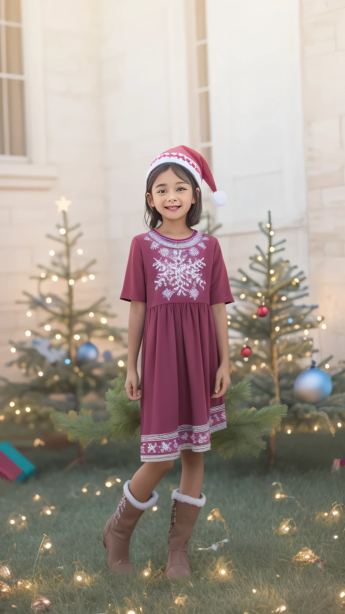 arafed girl in a purple dress standing in a field of grass, mid shot portrait, girl standing, idian dress, indian girl with brown skin, ancient libu young girl, young girl, portait image, a portrait of a girl, front portrait of a girl, portrait image, fine portrait, photo taken in 2 0 2 0, deep image,HD, (finest details), (best quality), Merry, Christmas decorations, night, Christmas theme, Christmas gifts, Christmas tree, best quality, high resolution, Christmas decorations, lights, snowflakes, (( (Red Christmas hat))),