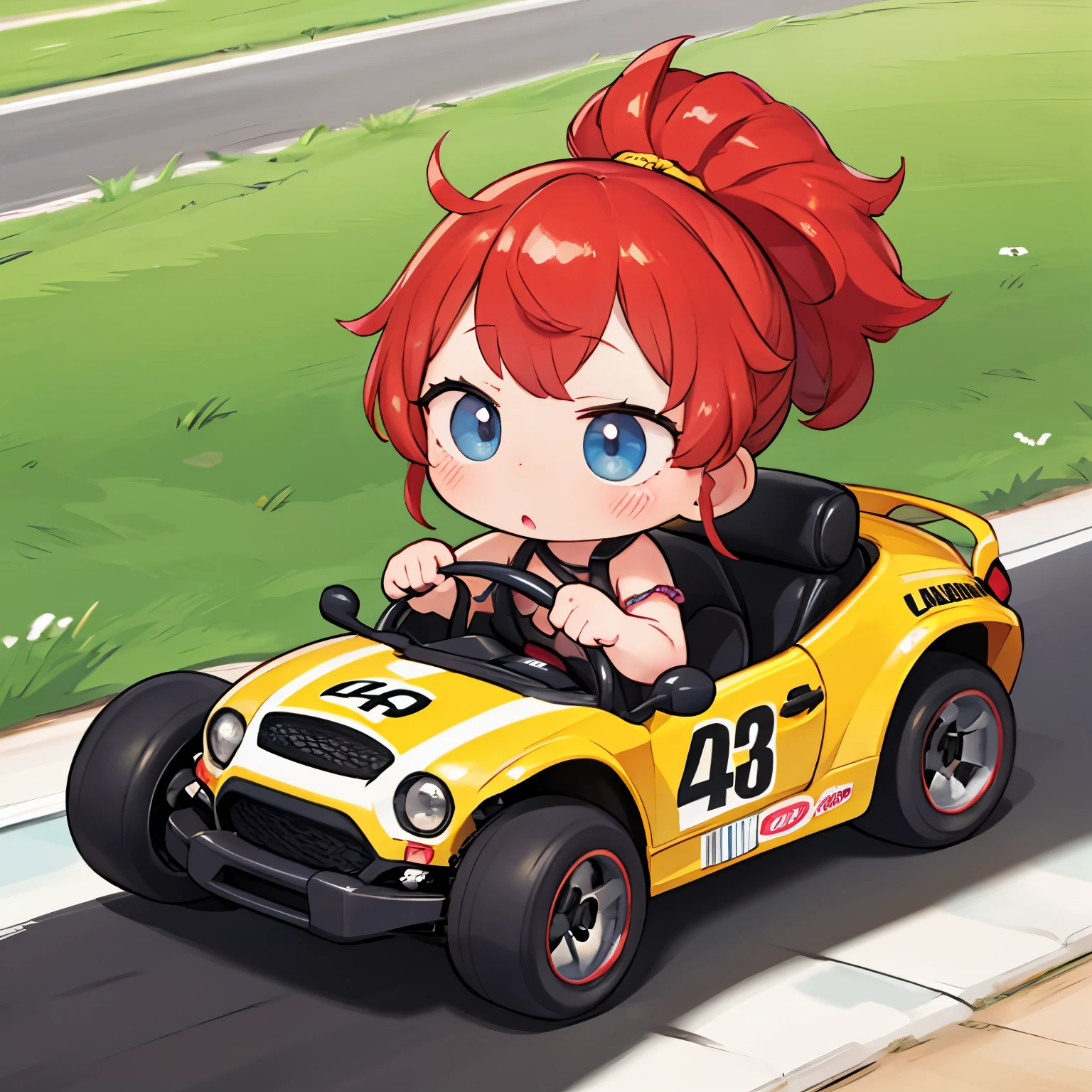 Little mascot girl, Race Track、Same size tires、Take the wheel、Go-kart、Go-kartでレース、A heated battle、cute、Chibi，