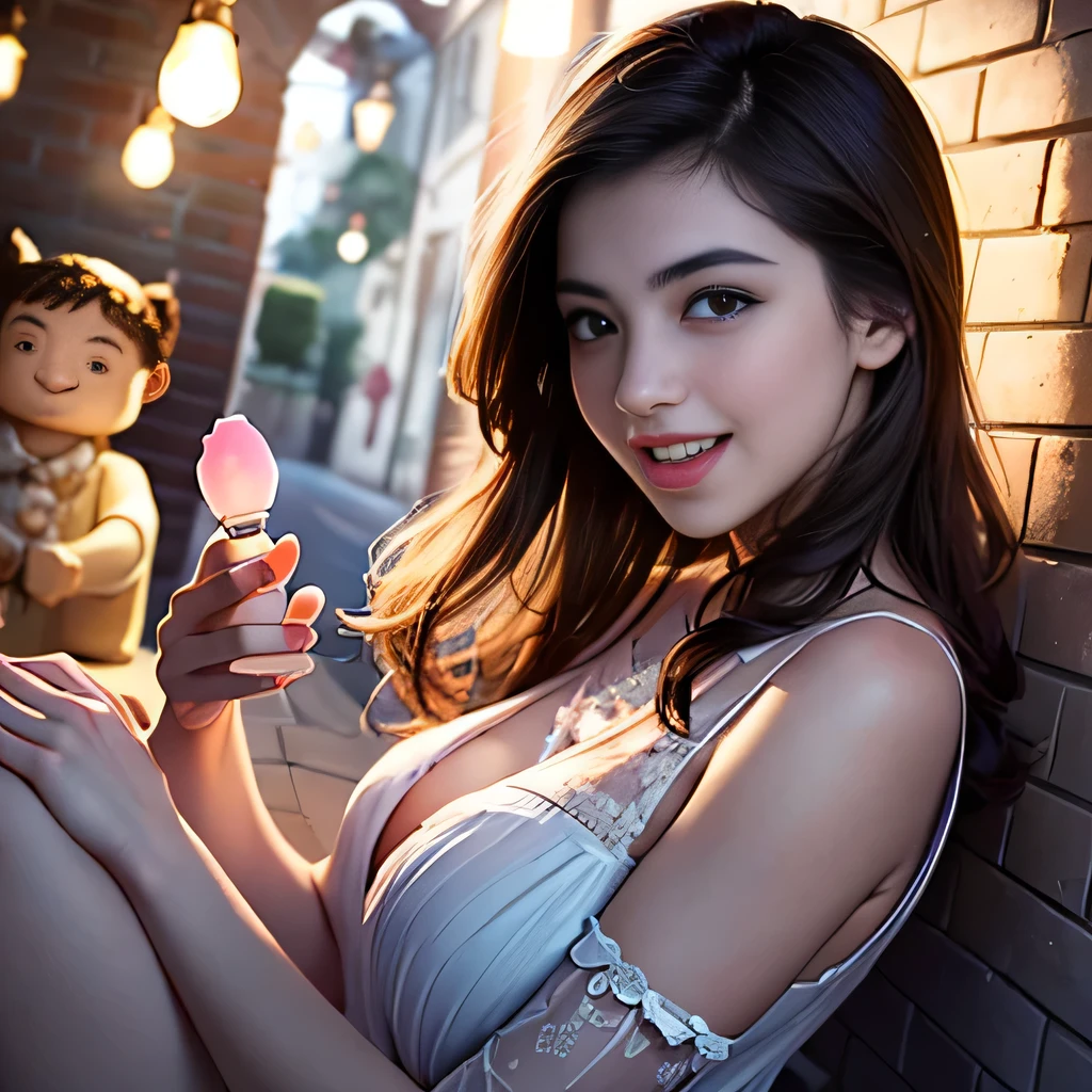 (photorealism:1.2), lillie on a train wearing a purple baby doll, big tits, masturbating, lusamine sucking lillie's areola,