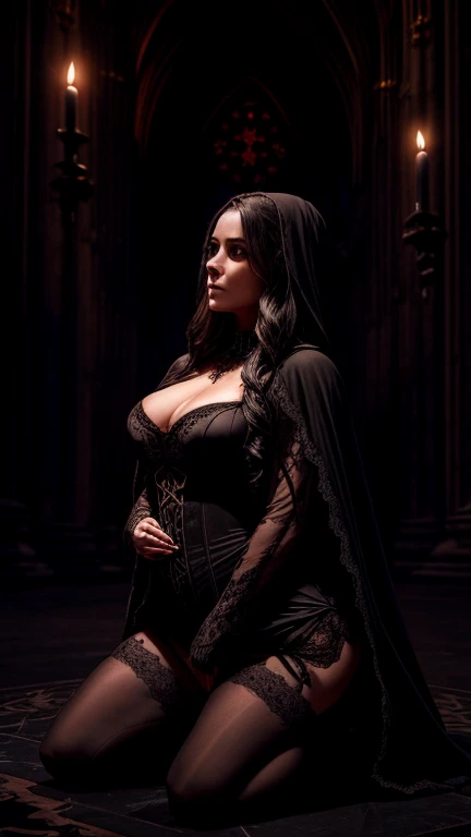 {Subject Description}: Uma mulher misteriosa e elegante, com pele roxa e chifres majestosos, It is positioned on an imposing altar. She exudes an air of power and mystery, being endowed with necromantic abilities that give her control over spirits and demo...