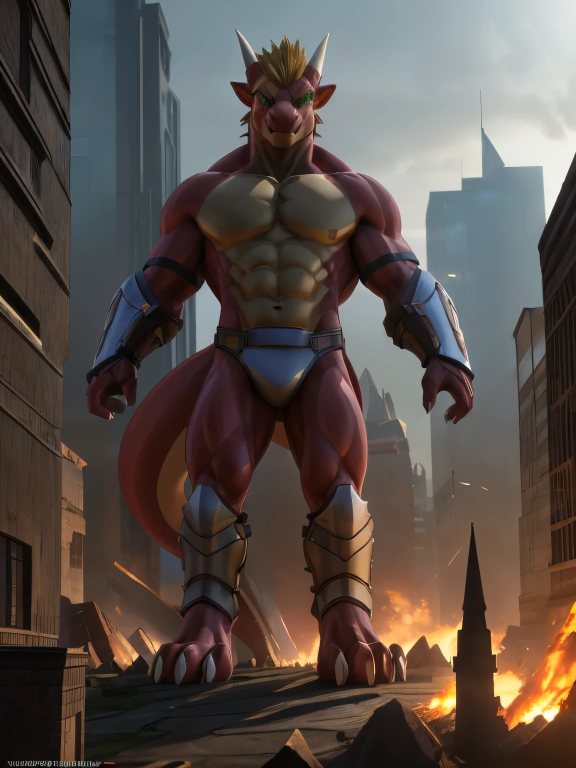 Macro, Asgore, Undertale, anthropomorphic, goat, buff, macro, explicit, giant penis, white fur, city, looming, paw