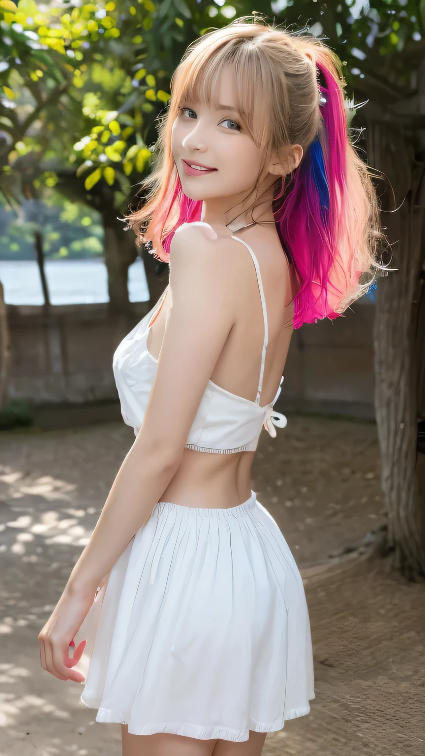 light pink hair, pink eyes, pink and white, Sakura leaves, bright colors, paint splash, simple background, Ray tracing, curls,naked woman