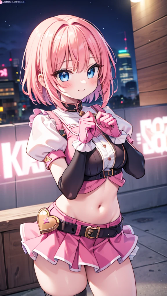(best quality, highres), magical girl, short twin-tailed pink hair, kindergarten girl, BDSM, bondage, crying while whipped, restrained, covered in semen, city background, wet and see-through clothes, collar with leash, ahegao expression, vivid colors, fantasy, vibrant lighting