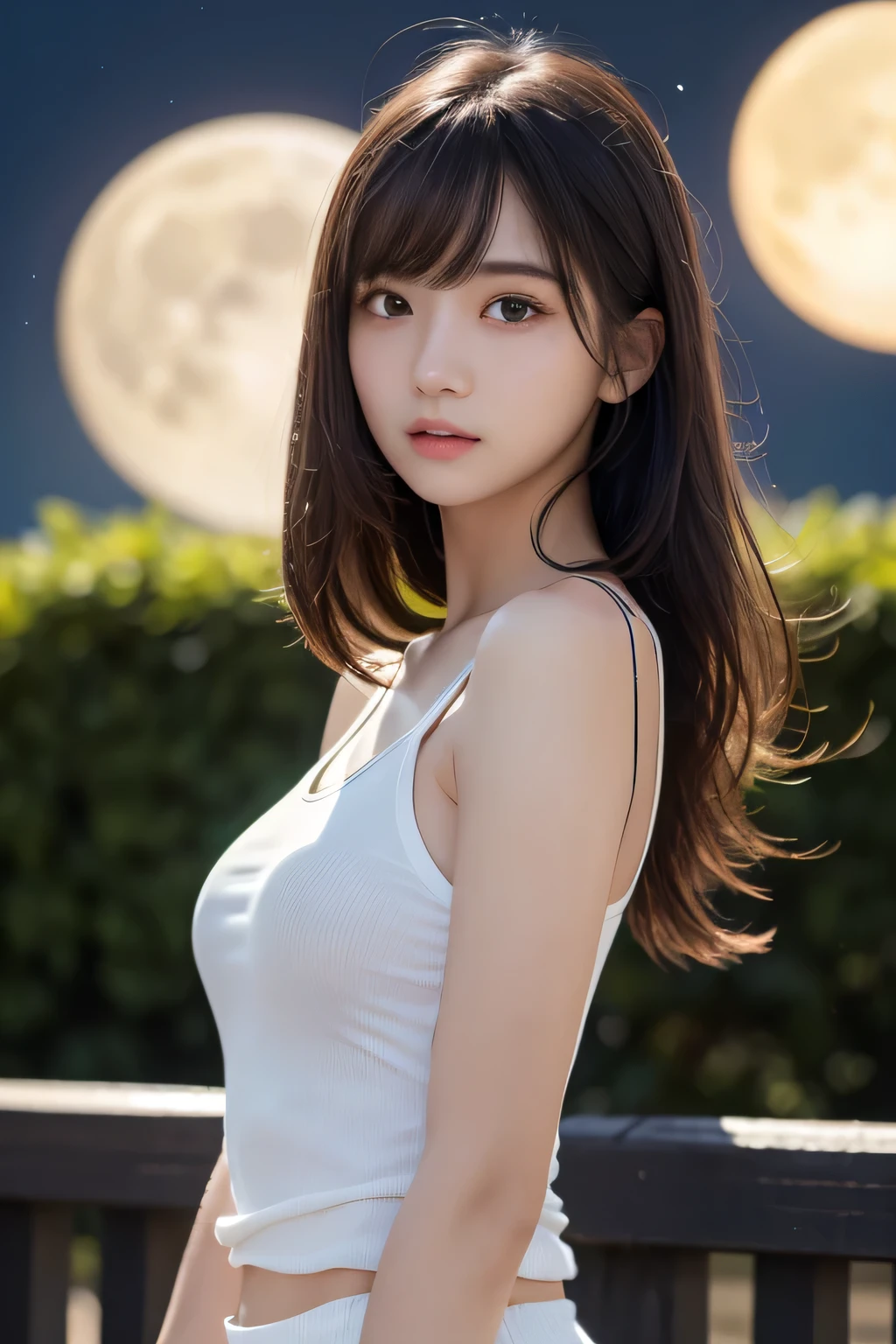 A woman in white top and shorts posing for a picture - SeaArt AI
