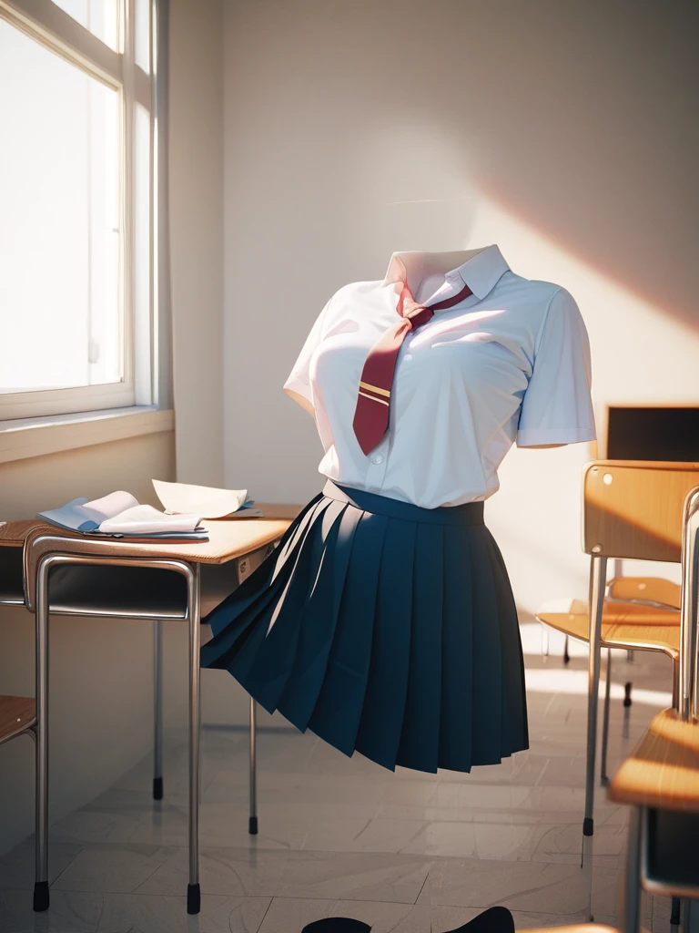 invisible person,1girl,school uniform,classroom,, score_9, score_8_up,