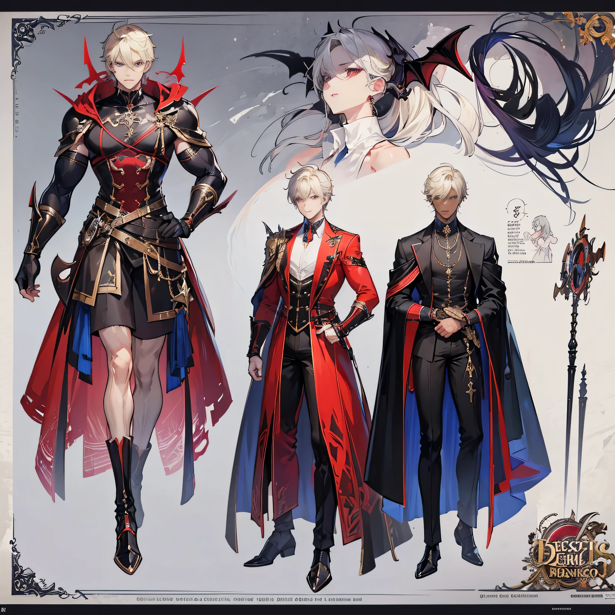 (Masterpiece, best quality), detailed, 1 man, ((character concept art)), ((character design sheet, same character, front, side, back)), full body, body complete, 1 Male angel, 1 Man angel, Detailed face, character design sheet,full bodyesbian, Highly detailed, character sheet, character design, Many parts, dark skin, angel wings, long ponytail red hair, angel outfit, muscle male god, male clothes, masculine, muscle man, male muscle, manly, male angel, Muscle male with long ponytail red hair,beautiful man, beautiful muscle man