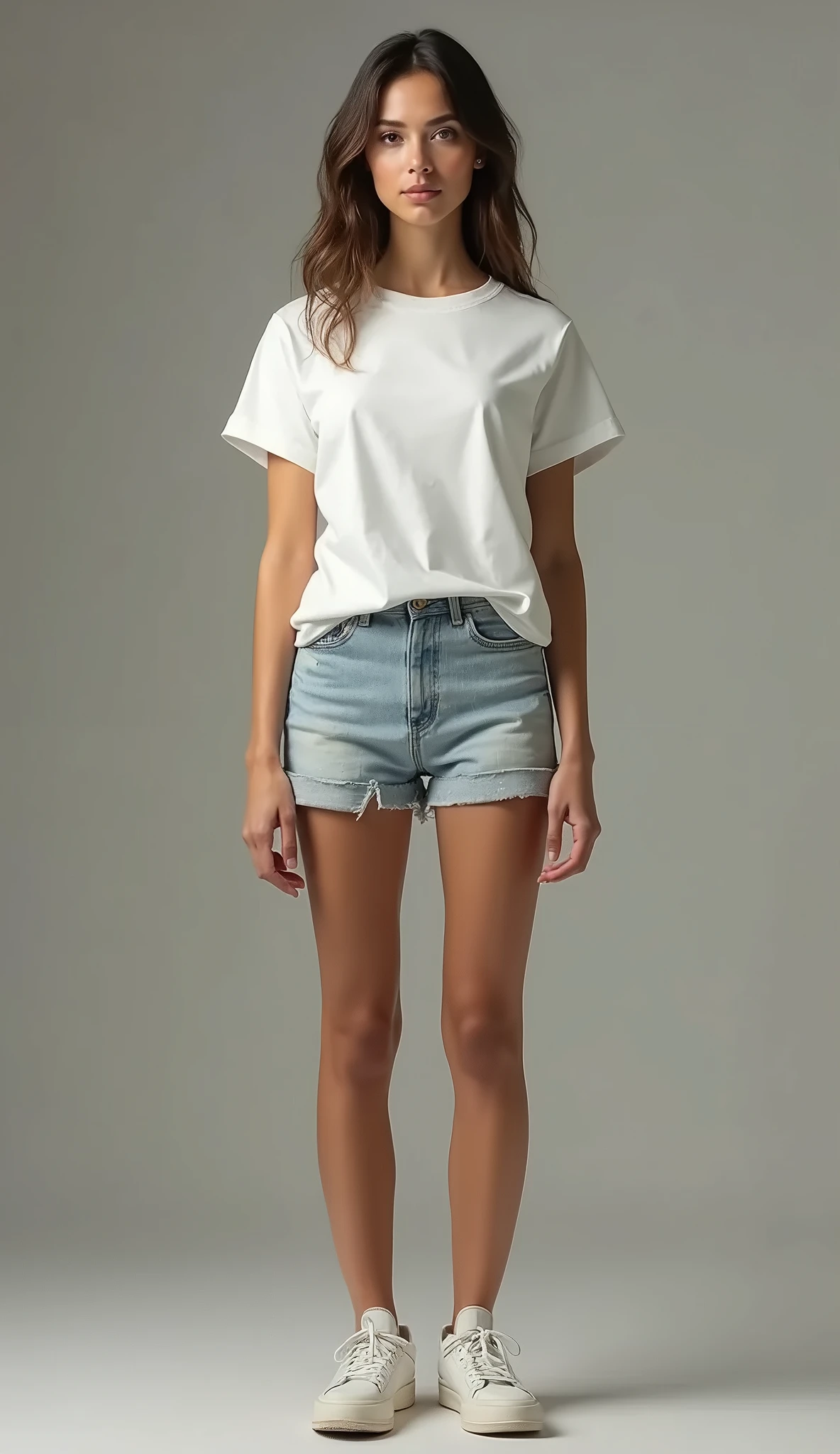 very beautiful 30 year old woman,full body standing forward wearing casual chic clothes, blonde short hair, short modern bob, influencer,