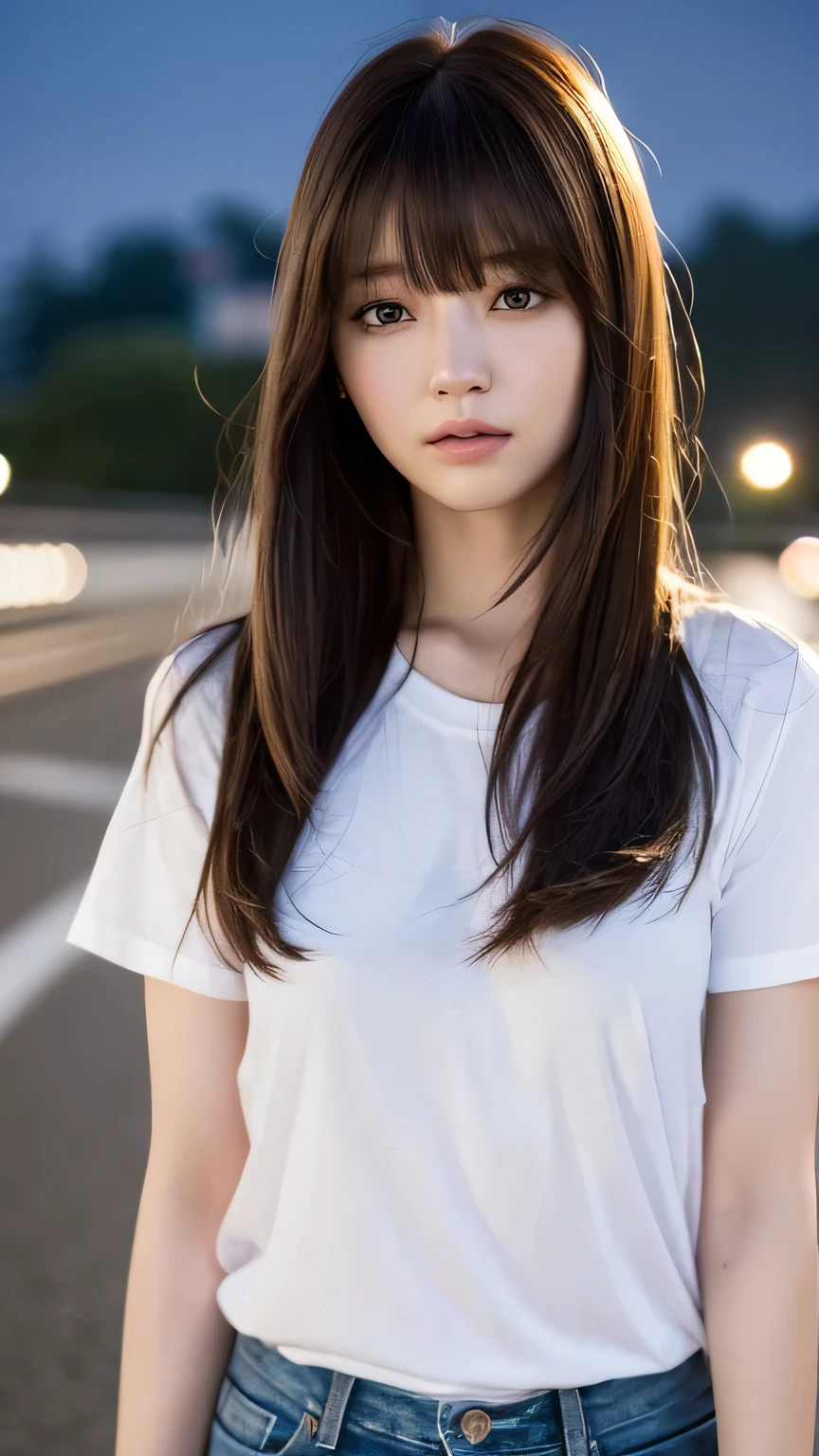 (8k, RAW Photos, highest quality, High resolution:1.1), (hyperRealistic:1.4),(Realistic, photoRealistic:1.3), soft light,Realistic face,Realistic body,Realistic skin,Confused,masterpiece,(cute:1.8),(leaning forward:1.8),(From above:1.2),(close:1.4),crawl on all fours,throw,( Detailed White Loose T-Shirt:1.2),(Beautiful breasts:0.9),(Long Hair,ponytail),(big:1.2),Cleavage,fine black eyes,Innocent eyes,Droopy eyes,Watery eye,Open lips,blush,Good style,Cinema Lights,film Grain,close,Look Viewer,full Body,Depth of field, Blurred Background,Eye focus,young,85mm lens, f/ 1.4,professional lighting,Portraiture,Photon Mapping,Radio City,Physically Based Rendering,Transparency,Japanese Girls,
