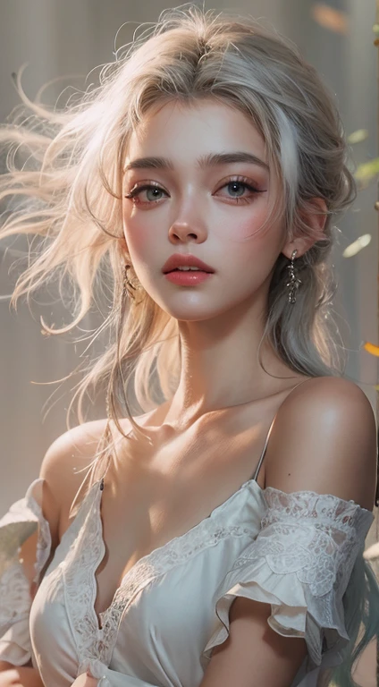 Masterpiece, high quality, HCNONE, 1girl, white hair, ponytail, red gothic dress, simple gold color background, death stare, Eclipse background,medium breast