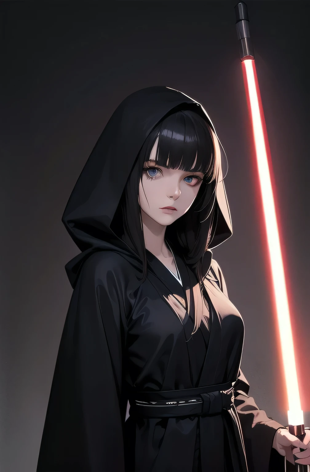 Shadow Face、Star Wars, jedi, black jedi robe、Black Robe, black belt,Star Wars concept art, Star Wars、jedi、Lightsabers、Black Robe、jediの服、Black hoodを被る、Star Wars、beautiful girl、cute、Droopy eyes、Black Hair、Beautiful Long Hair、Straight hair、bangsbangs、bangs、hime cut、Big Breasts、Slim body、slim、(Best Quality,4K,High resolution,Masterpiece 1.2),Very detailed,Real 1.37,Spooky Background,Dark fantasy,Black Theme,Ominous atmosphere,Eye-catching,Anime Style,Concept Art,beautiful, Delicate facial features, pale Skin, night、Dim lighting、Dark Background, Cinema Lighting, Dramatic Shadows, Spooky atmosphere, Dark words, 1 person'S, Red cheeks, ,(Lightsabers1.3),ruins,(Wasteland 1.3),((Flowing Black Hair)), Female Curves, Sexy flat stomach, Perfect hands, Extend one hand、Perfect anime character face, (Black hood)), standing, ((Black Robe), ,(STAR WARS 1.3), In the forest, Moonlight Illumination, Night lighting, jungle、Space Fantasy,SF, Skeleton Gas Light,Absurd, High resolution、 ((STAR WARS)), ((Best Quality)), (Very detailedな), ((Very detailed)), (beautiful), ((cute)), 1 person,(1.6)、beautiful face、Full Body Ezbian、pale, Beautiful skin、Big Breasts、Beautiful body、Slim body、beautiful feet、Smiling Kindly、Dark Building Ruins、(Ruins 1.3)、Low angle full body shot、(Creepy 1.3)、(The girl lost a lot of blood...............1.3)、Spirits、Droopy eyes、bangs, Long Hair, Star Wars、jedi、Blue Lightsabers、Ready your Lightsabers、Star Wars Background、Ruins、In the forestで、night