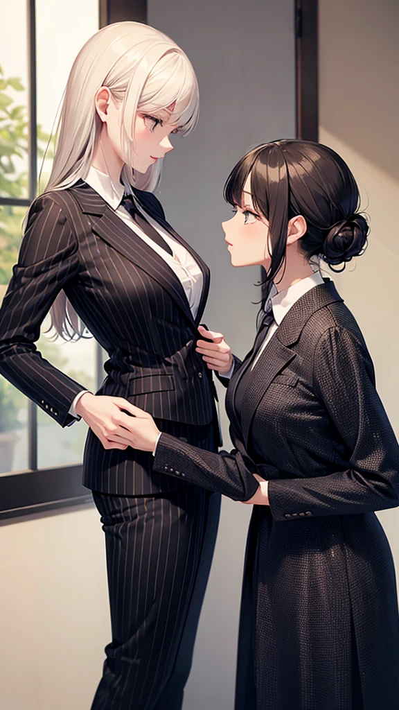 (masterpiece:1.2, top-quality), (realistic, photorealistic:1.4), beautiful illustration, (natural side lighting, movie lighting), 
looking at viewer, cowboy shot, front view, 1 girl, japanese, high school girl, perfect face, cute and symmetrical face, shiny skin, babyface, 
(long hair, straight hair, silver hair), hair between eyes, purple eyes, (middle breasts, seductive thighs, big ass), piercings, 
beautiful hair, beautiful face, beautiful detailed eyes, beautiful clavicle, beautiful body, beautiful chest, beautiful thigh, beautiful legs, beautiful fingers, 
((long sleeves, white collared shirt, black suit jacket, black pencil mini skirt), id card, strap, black high heels), 
(beautiful scenery), evening, park, walking, (lovely smile, upper eyes), 