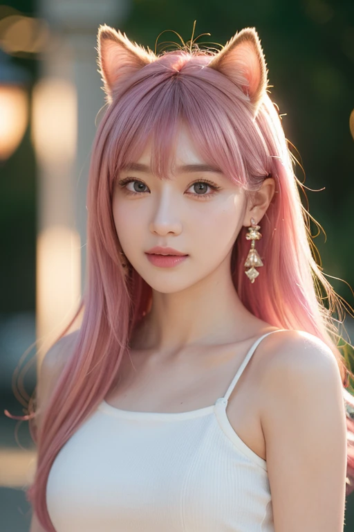 A pink-haired、length hair、Straight、faces、The upper part of the body。Forward-facing、laught