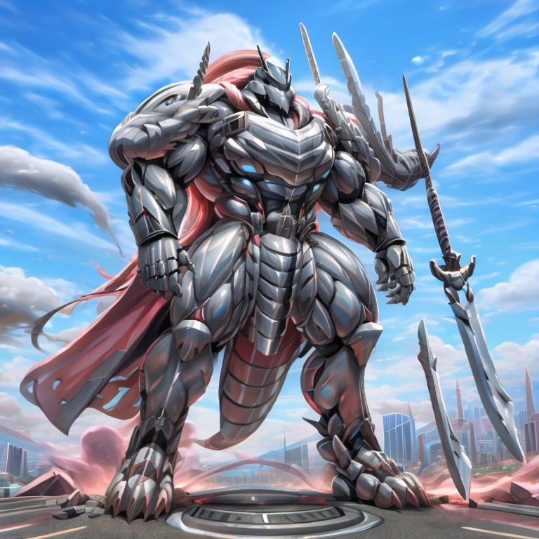 - Silver Samurai
- masterpiece. official art. 8k. best quality. detailed full body. full body.

- dominating Silver Samurai. Silver Samurai is over 1000 meters long. focus GIANT mechanical Muscular Silver Samurai is trampling the city. Looking down. macro. stomp. Low-angle perspective. emphasizing the immense size.

- smoke and flames rising from the destruction in the city)

- wearing a full-face helmet. high-tech bio-mecha armor. real texture material. whole body shines like metal. Wearing cyberpunk mecha. emphasizes the muscles. suit fully made of metal. intricate armor. Robotic suit. suit fully made of metal. cyborg. Powered exoskeleton with the same design as Silver Samurai.

- Detailed head. Detailed Body. Detailed abs. gigantic muscles. HYPER MUSCLES. Gigachad Muscular. big muscle. pecs. triceps. traps. unusually developed muscular body. body full of huge muscles. showing off muscles. pectorales enormes. Exaggeratedly huge muscles. huge muscles. long legs.

-NJfurry. silver samurai wears a long silver cloak.The claws are sharp. 5 toes.

- SILVER color hyper penis. hyper SILVER penis. big penis,

- melee weapon, weapon, armor, plate armor, sword, floating weapon, anthro, knight, clothing, helmet, detailed background, white fur, claws, dragon pauldron,

- Silver Samurai, full armor, cyborg, science fiction, combat helmet, 
- robot, mecha, holding, holding armor, holding weapon

- by null-ghost
- demon lord dragon batzz