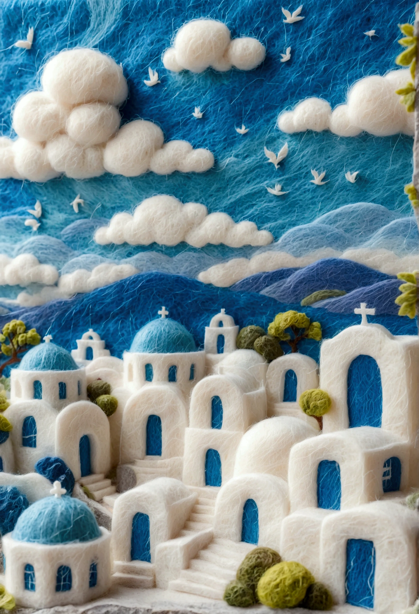 very strong felt style:1.59.Greek Fantasy Panorama, greek fantasy landscape, Baishi Ancient City, Beautiful details miniature, Blue! and white, Blue and white