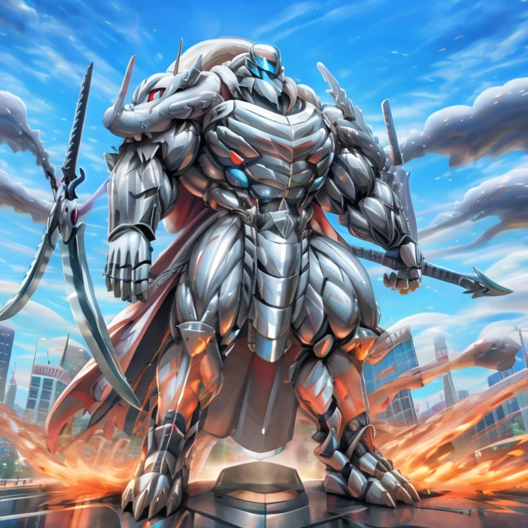 - Silver Samurai
- masterpiece. official art. 8k. best quality. detailed full body. full body.

- dominating Silver Samurai. Silver Samurai is over 1000 meters long. focus GIANT mechanical Muscular Silver Samurai is trampling the city. Looking down. macro. stomp. Low-angle perspective. emphasizing the immense size.

- smoke and flames rising from the destruction in the city)

- wearing a full-face helmet. high-tech bio-mecha armor. real texture material. whole body shines like metal. Wearing cyberpunk mecha. emphasizes the muscles. suit fully made of metal. intricate armor. Robotic suit. suit fully made of metal. cyborg. Powered exoskeleton with the same design as Silver Samurai.

- Detailed head. Detailed Body. Detailed abs. gigantic muscles. HYPER MUSCLES. Gigachad Muscular. big muscle. pecs. triceps. traps. unusually developed muscular body. body full of huge muscles. showing off muscles. pectorales enormes. Exaggeratedly huge muscles. huge muscles. long legs.

-NJfurry. silver samurai wears a long silver cloak.The claws are sharp. 5 toes.

- SILVER color hyper penis. hyper SILVER penis. big penis,

- melee weapon, weapon, armor, plate armor, sword, floating weapon, anthro, knight, clothing, helmet, detailed background, white fur, claws, dragon pauldron,

- Silver Samurai, full armor, cyborg, science fiction, combat helmet, 
- robot, mecha, holding, holding armor, holding weapon

- by null-ghost
- demon lord dragon batzz