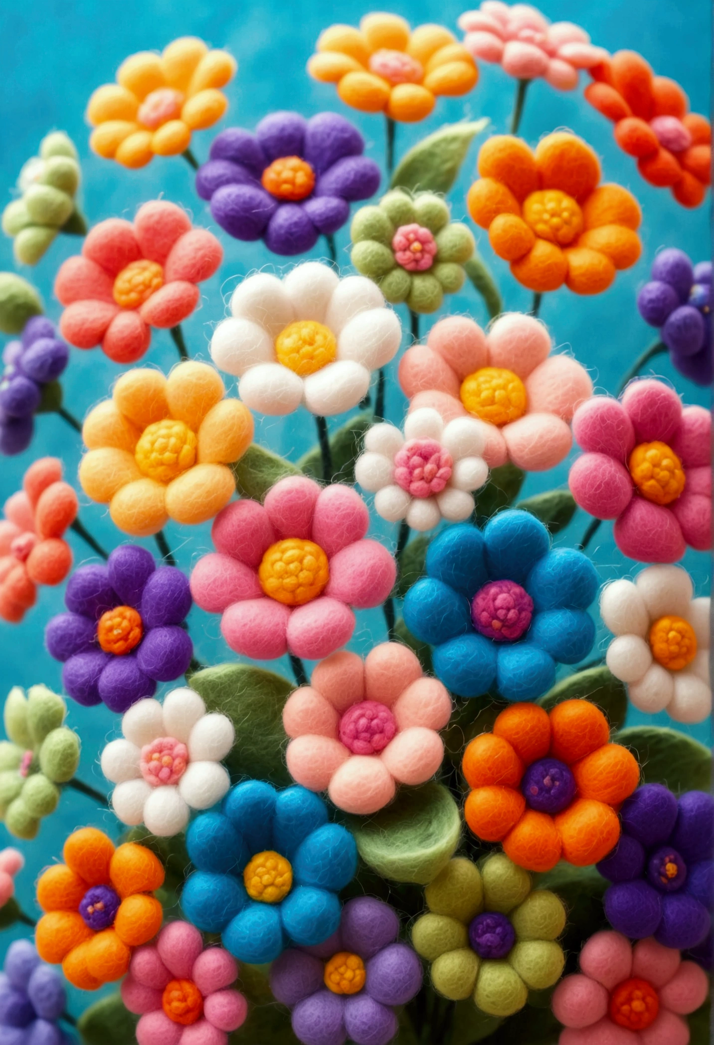 Colorful wool flower, cute, fluffy, dreamy style. 3D,C4D,oc rendering, mixer style, soft light