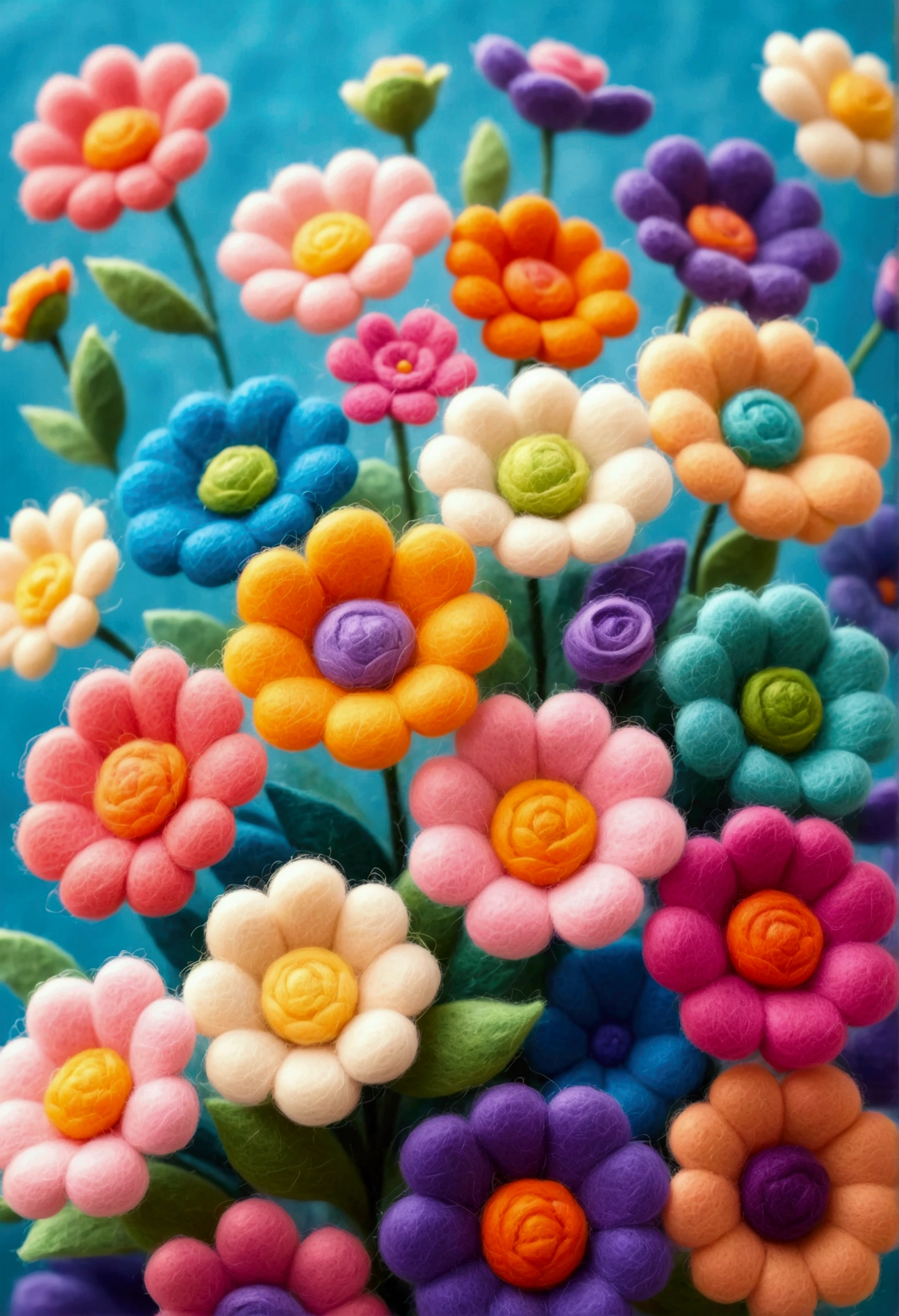 Colorful wool flower, cute, fluffy, dreamy style. 3D,C4D,oc rendering, mixer style, soft light