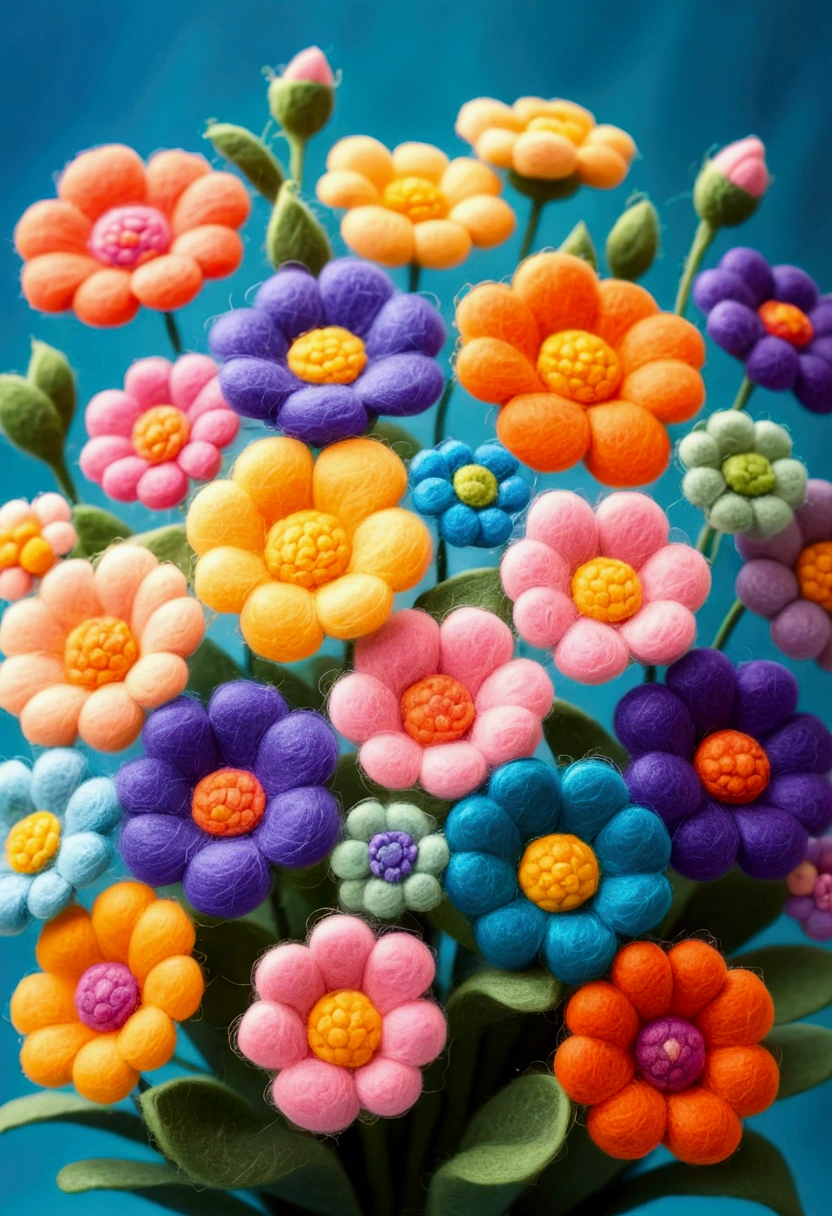 Colorful wool flower, cute, fluffy, dreamy style. 3D,C4D,oc rendering, mixer style, soft light