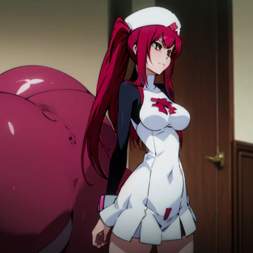 anime girl with red hair and white hat standing in the room, rule 34, Ikki Tousen, meat anime style, boobs, humanoid pink female squid girl, only, gasped, Udonai-Inaba travel, meat, top rating on pixiv, Yuri Misaki, Revy Black Lagoon, ponytail, big black guy fucks girl , black dick, Correct anatomy, Double check your anatomy, girl in a dress