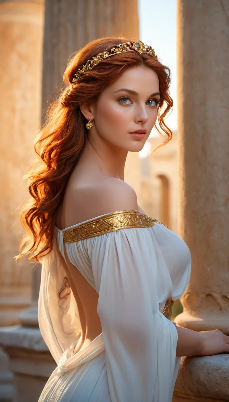 (Realistic:1.2), Photorealistic attractive beautiful woman with braided red hair, Brown eyes, small freckles. wearing a Gryffindor scarf, magic wand, Gaiters, cute sexy, nudist, feminine pose, at Hogwarts, Cinematic lighting, Ethereal light, complex parts, extremely detailed, full color, complex parts, Insanely detailed and confusing, Hyper maximalist, rich colors. Cinematic, smiling, bright colors, detailed beautiful eyes and perfect face, rim light, 16 thousand., Best quality