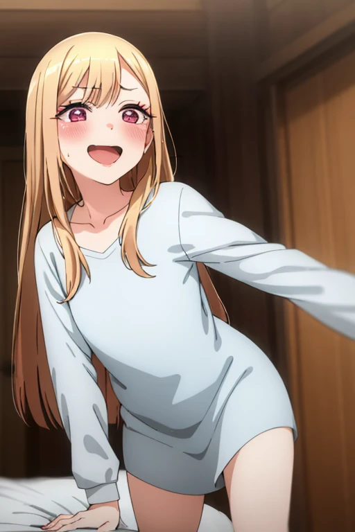 ((Best Quality)), ((masterpiece)), (be familiar with), Perfect Face, indoor, bedroom, Watching the audience,
One woman, Kitagawa Marin,
Open Mouth, Ecstatic expression, blush, smile,
Small breasts, Flat Chest, , , child, Girl,
Long Hair, Long Hair,
Leg spread,