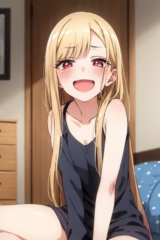 ((Best Quality)), ((masterpiece)), (be familiar with), Perfect Face, indoor, bedroom, Watching the audience,
One woman, Kitagawa Marin,
Open Mouth, Ecstatic expression, blush, smile,
Small breasts, Flat Chest, , , , Girl,
Long Hair, Long Hair,
Leg spread,