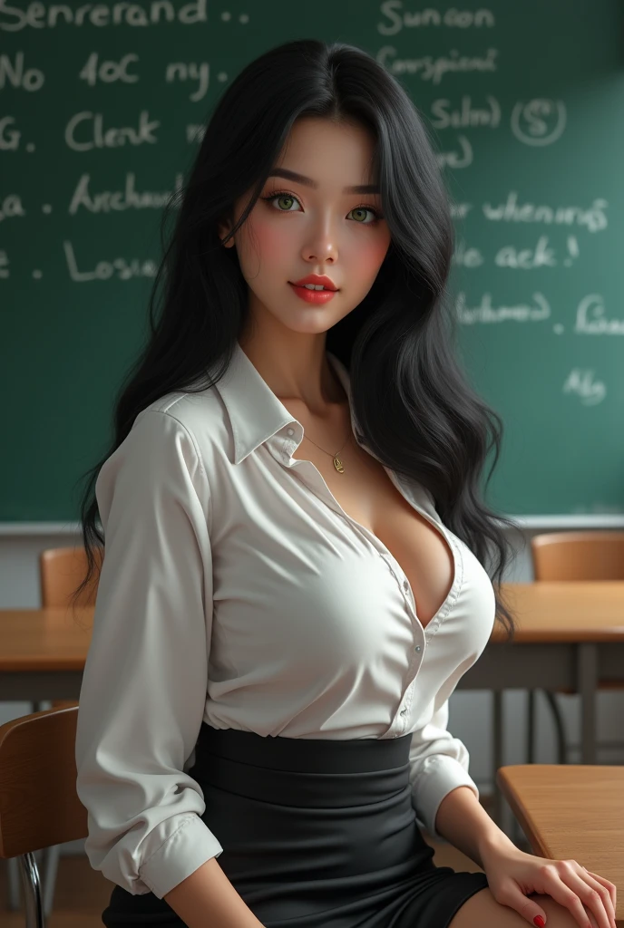 1 mulher 35 anos, milf, sala de aula, seios enormes, elegante, Lindo, camisa branco, black dress pants, Without bra, Corpo fino, Cabelo longo, escola, classroom, very high resolution, 1080P, 4k, 8k, 16k, muito detalhado, realista, 8k, Cinema 4D, Arte extremamente detalhado, [ Arte Digital 4K ]