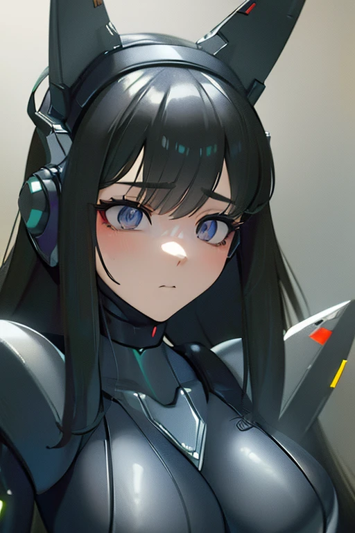 (masterpiece),(Best quality),(Very detailed),(Best illustration),(The best shadow),(It's absurd),(Detailed background),(So beautiful), 16k, 8k, 4K,(The best shadow),Robotization,female ,big breasts,Robot Joint ,Metal skin,Black robot suit,Long hair,Black suit covering the entire body Robot hand,Cyber Bodysuit,Mecha Head,Robotization, Transform into a robot,(Hands and fingers are depicted in detail:1.2),Perfect anatomy,Cybernetic Girl,Sci-Fi Armor,cyborg girl,The wires are connected to the back of the main unit...,No exposed skin,(A face carved like a robot),A neck made of wire,USB port next to the neck,visor,chrome skin,brainwashing,empty eyes, ((No expression,erasure of emotions))