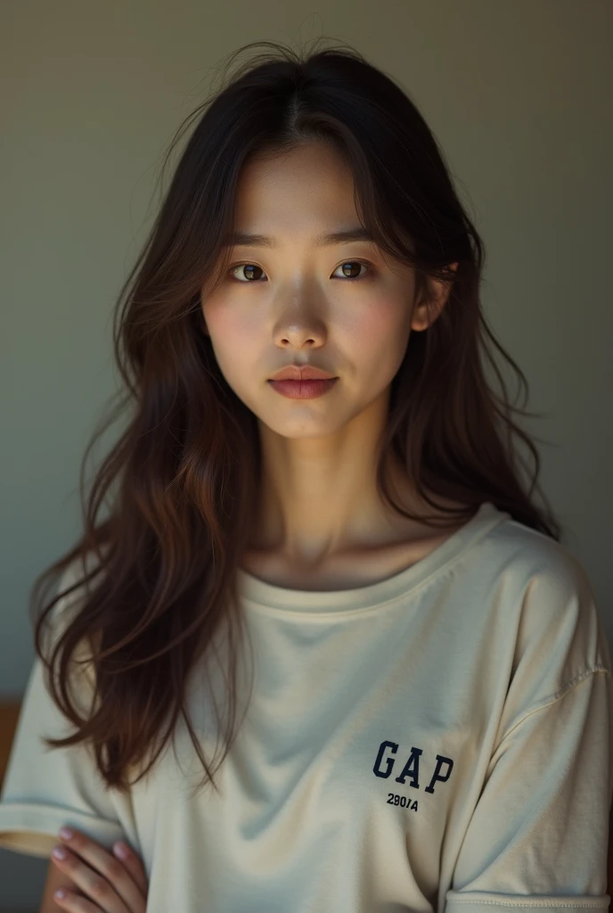 Portrait MagMix Girl look at camera, long hair, naked, big breast, a black wall, natural light, sunlight casting soft shadows, analog film photo, Kodachrome, (nsfw:1.4)