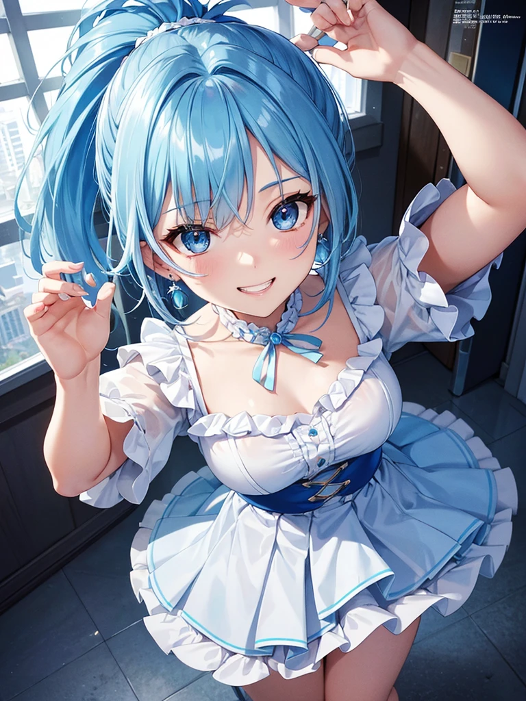 (quality)), ((masterpiece)), Recommended resultsluffly、(see through:1.5)、whole body 、Swollen nipples,straighten your back、huge bust、angle to floor:1.2、low camera angle、Hair loss on crotch、Whole body facing the camera,Hair can be seen on the crotch,Hatsune Miku, Super detailed, aboutm_about_zero, facial close-up,blue hair, short hair, maidennurse, hair accessories, split, maid headdaboutss, Detached sleeves, Ribbon heart-shaped pupils