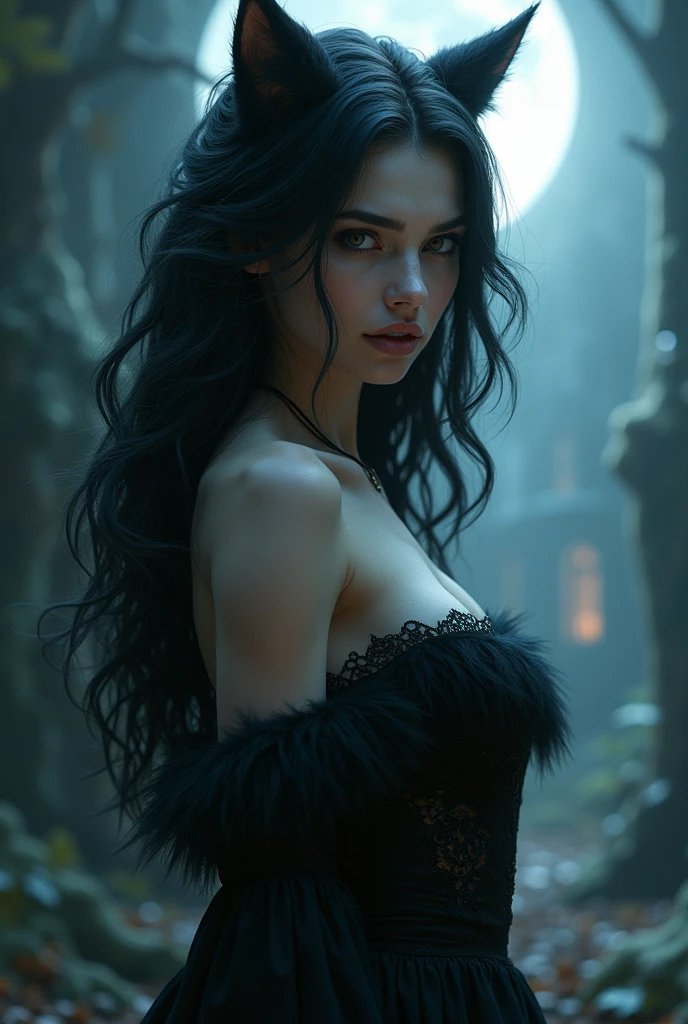Evil gothic female vampire, half smiling, ((((half-open mouth revealing her vampire canines)))) , dangerous, confident, charismatic, in a somptuous black lace dress. a long lace cape. Royo.4 9 9 0 s, complexe, detailled eyes, looking at viewer, detailled skin, confident, perfects small breasts, detailled breasts, detaillled nipples, highly detailed, digital painting, ArtStation, concept art, smooth, sharp focus, Illustration by Wlop, Charlie Bowater et Alexandra Fomina, illustration, Gothic art, masterpiece,