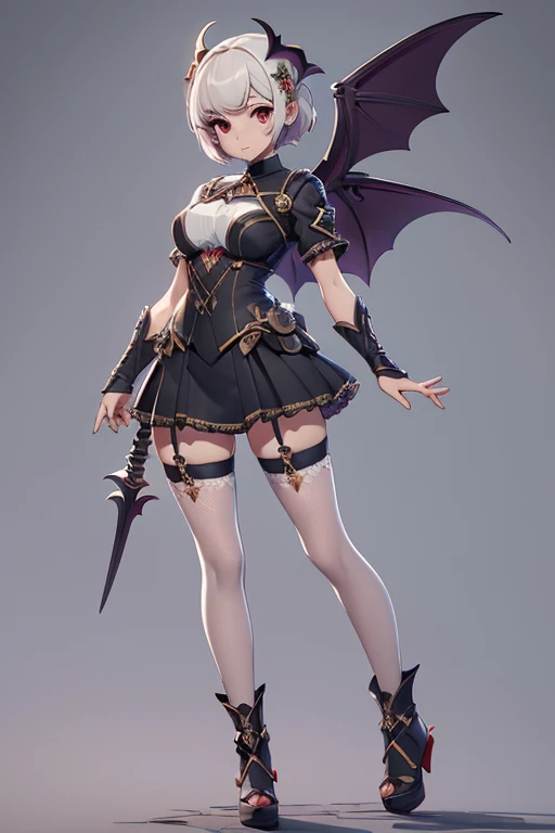 Mini morrigan aensland, (morrigan aensland), 独奏, ray tracing, 3D style, 3DMM, ((oses per photo)), ((oses au cada foto)), fully body,(Front view),(Costas Issue), (Emist on the left), show flat belly, (((oses per photo))),(very big breastsperfect ass, perfect and symmetrical eyes, (perfect handuturistic sword in hand)), ((short hair)),white clothing with textured edges, skin fair, luauas detalhadas, White thigh-high tights with trim, auestido aberto au "au", Waist slender, big legs, low water, Show legs to the top of the waist, ,((top with rip in the middle)),ultra realistic skin, realistic human eyes,ultra realistic skin,super sensual suit,(faixas au torno dos seios), colorfully,top with ruffles,(pubis with a lot of volume),(extrauamente sensual),(very sensual),(red and black thaue),(((giant bat wings))),with bat wings,love the league,(meia calca de renda au um dos lados),(meia calca de renda au um dos lados),((bold embellishments)),((lines involving the legs)),((red lines intertwining the legs)),((lines surrounding the breasts)),((pele bau clarinha por poros detalhados)),(((short draped skirt))),(((saia bau curta)))