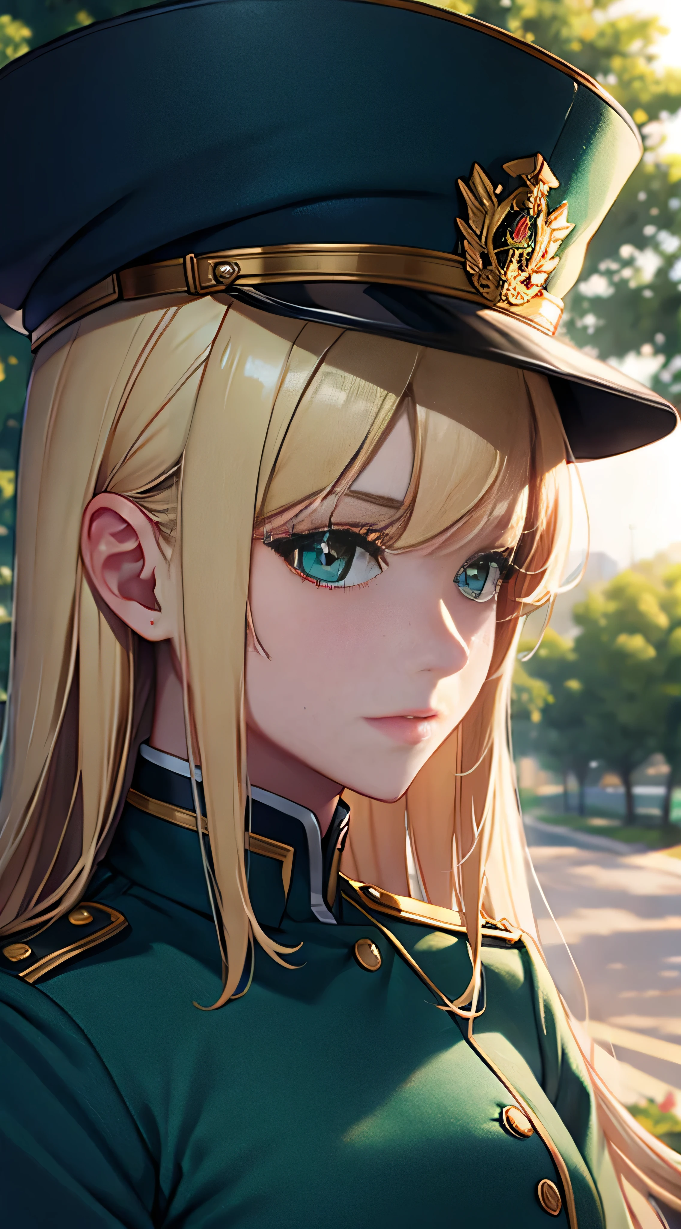 Marie , Chestnut Hair , Facial details , Navy blue Freedom uniform, Have ,Full body high quality images