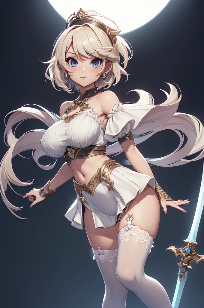 1boy, trap, blonde hair, long single back-length braid, blue eyes, flat chest, white robes, bare legs, extremely girly boy, clutching golden staff, church background, textured skin, UHD, UHD, UHD, UHD, award winning, high details, incredible high-key lighting and shadows, masterpiece, incredible illustration