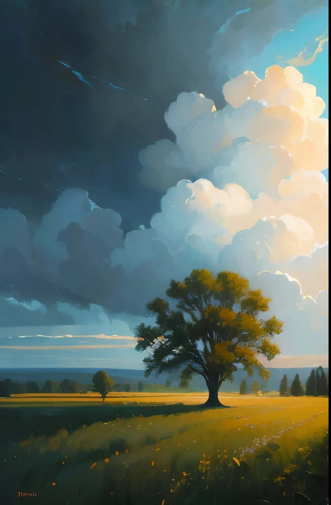 Lots of trees, large skies, white clouds