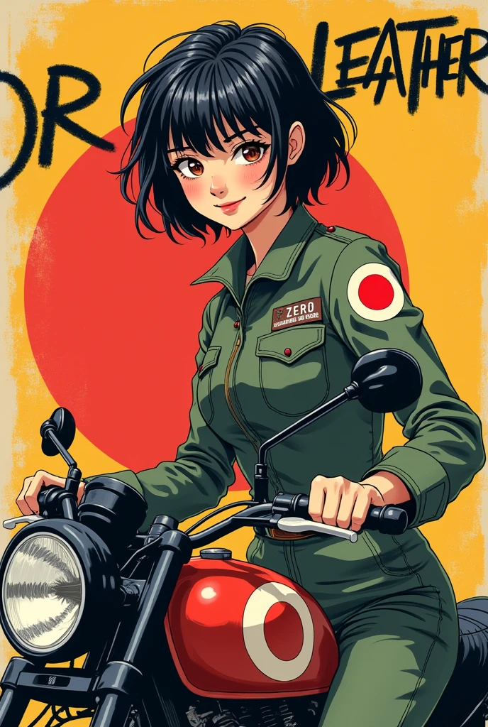<lora:moko-chan_v10:0.6>, moko-chan, 1980s \(style\),retro artstyle,toy box art,logo, riding land vehicle, <lora:chie:1>, chie, track jacket, skirt