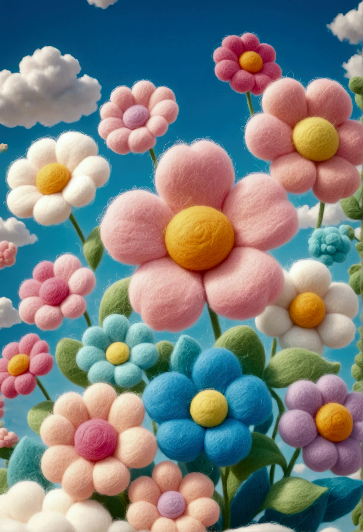 Colorful wool flower, cute, fluffy, dreamy style. 3D,C4D,oc rendering, mixer style, soft light