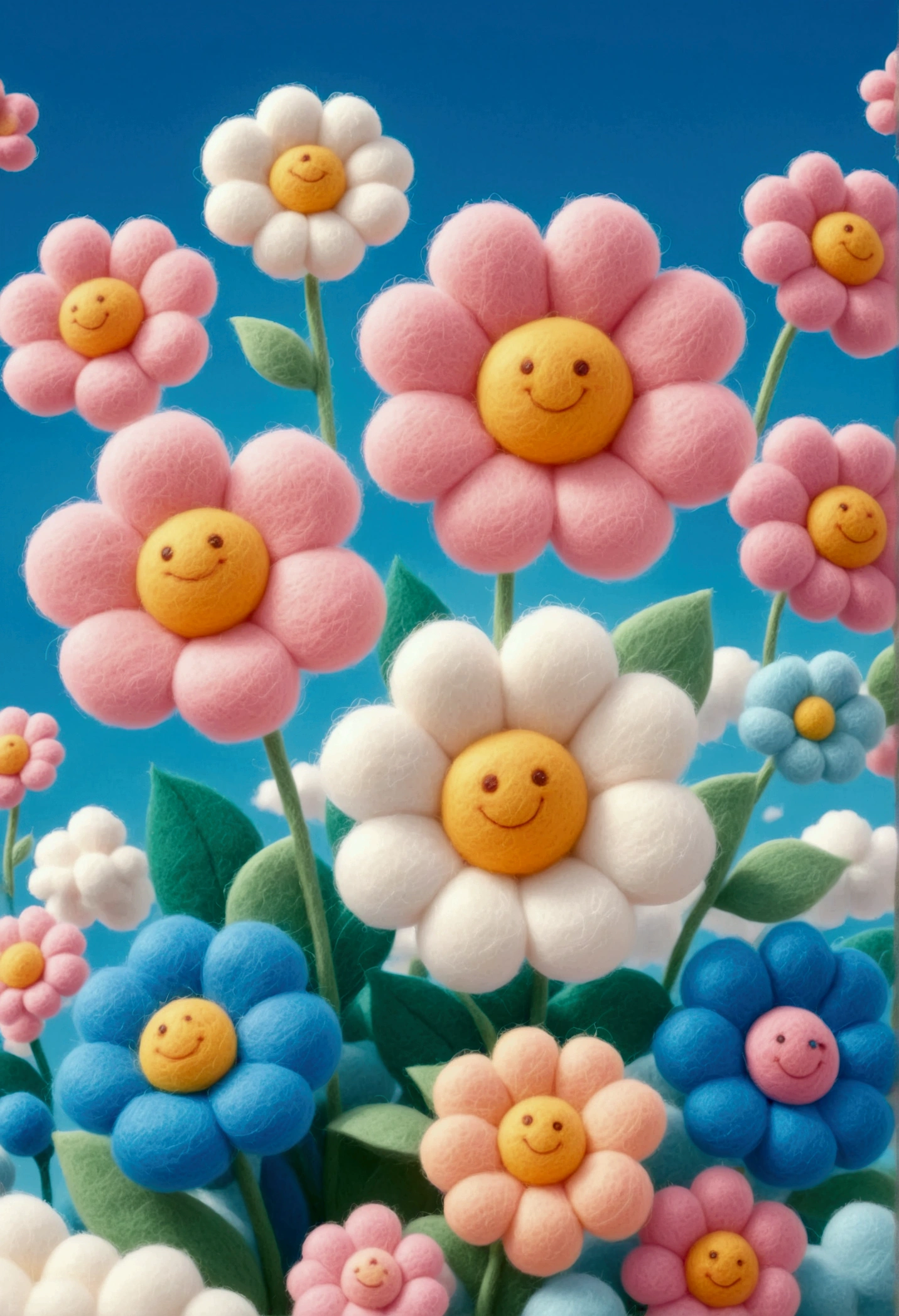 Colorful wool flower, cute, fluffy, dreamy style. 3D,C4D,oc rendering, mixer style, soft light