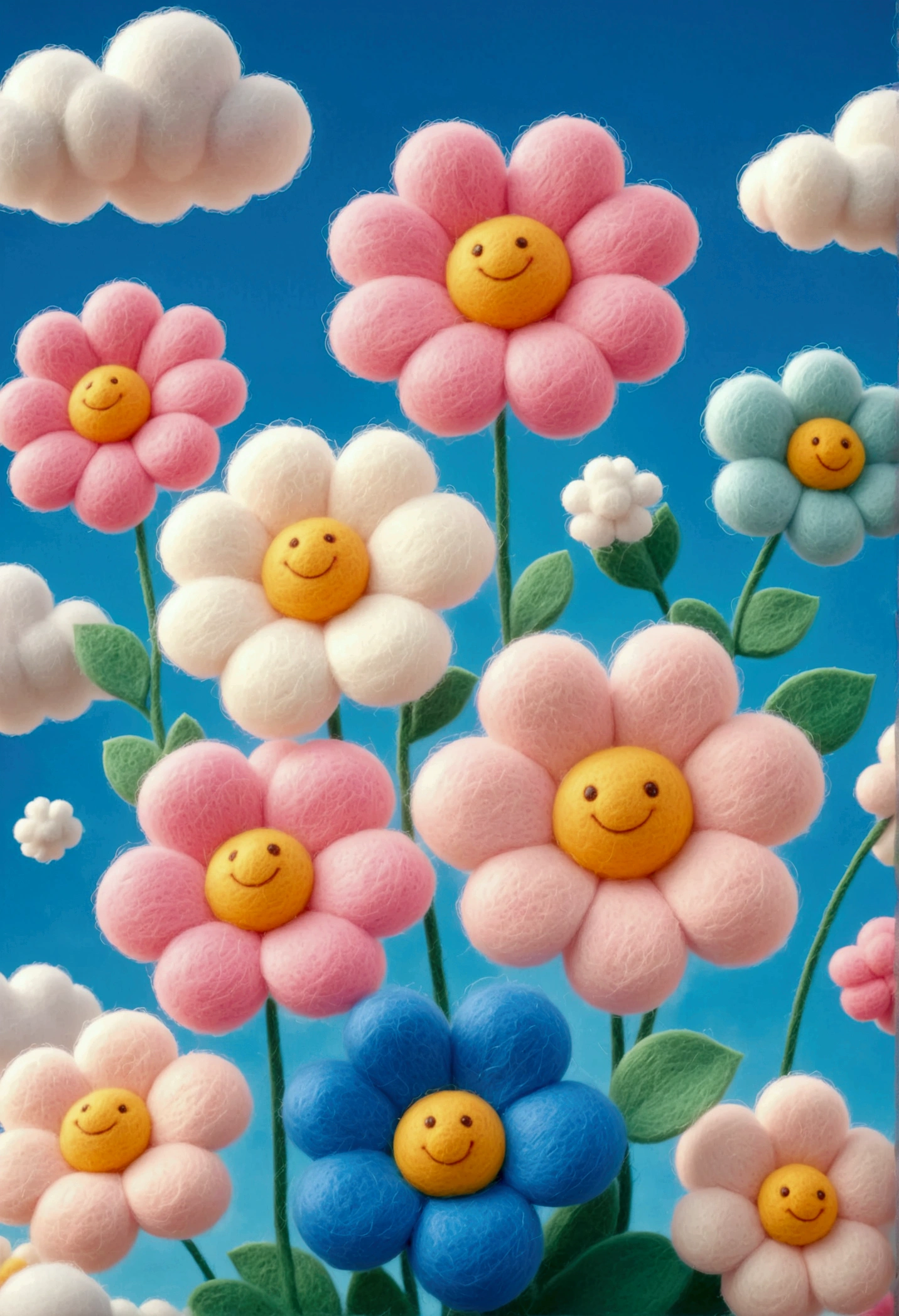 Colorful wool flower, cute, fluffy, dreamy style. 3D,C4D,oc rendering, mixer style, soft light