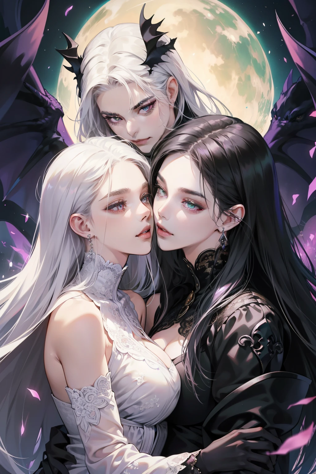 Character design in various angles. very white, pale. long dark blue hair, bangss. eyes black. Cold and dark look. various angles, from sideways, Profile, half profile and front. linda