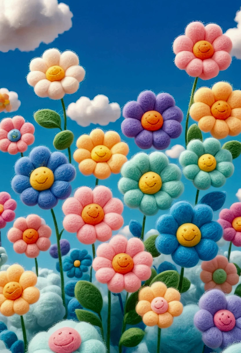 Colorful wool flower, cute, fluffy, dreamy style. 3D,C4D,oc rendering, mixer style, soft light