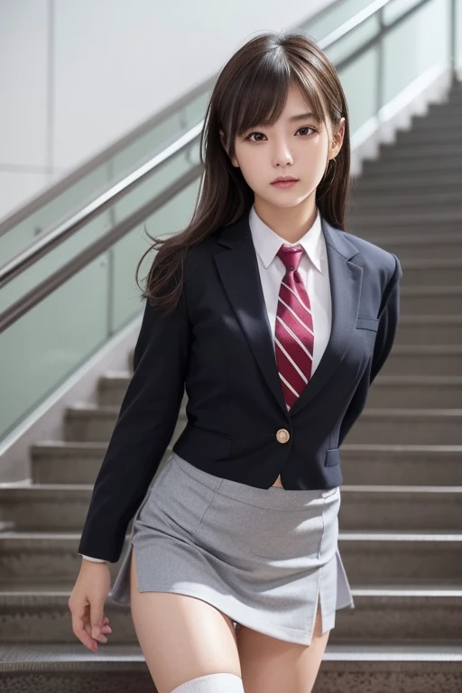 Escalator Skirt、Short coat、(Lower body close-up))、Rear View、((Panty shot))、((Detailed face))、((Symmetrical eyes))、((Detailed eyes))、Very low camera angle、((Leaning forward)).Panties under skirt.She turned to the cameraman..The pants are tucked into the skirt.Detailed faceのレンダリング.Serious expression.Her eyes are fixed on the camera. (Exposing thighs).( View Photographers, Open your lips a little).(reality).RAW Photos.Perfect Anatomy. Beauty.Japanese women(1). ((She is climbing the stairs))、.(JK uniform).((Wearing a super mini skirt))((Angle from below))