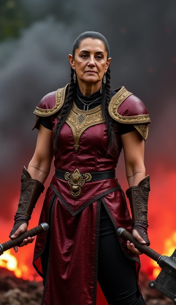 mortal kombat god old woman character , super strong, muscular,a chaotic world in the background, 35mm lens, photography, ultra details, precise texture details HDR, UHD,64K,