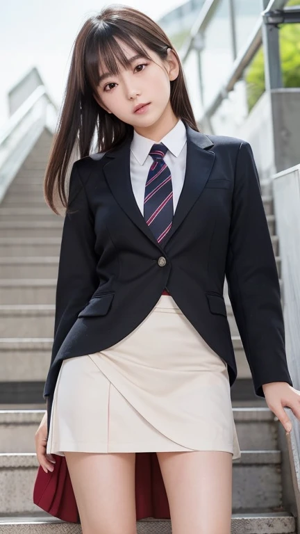 Escalator Skirt、Short coat、(Lower body close-up))、Rear View、((Panty shot))、((Detailed face))、((Symmetrical eyes))、((Detailed eyes))、Very low camera angle、((Leaning forward)).Panties under skirt.She turned to the cameraman..The pants are tucked into the skirt.Detailed faceのレンダリング.Serious expression.Her eyes are fixed on the camera. (Exposing thighs).( View Photographers, Open your lips a little).(reality).RAW Photos.Perfect Anatomy. Beauty.Japanese women(1). ((She is climbing the stairs))、.(JK uniform).((Wearing a super mini skirt))((Angle from below))