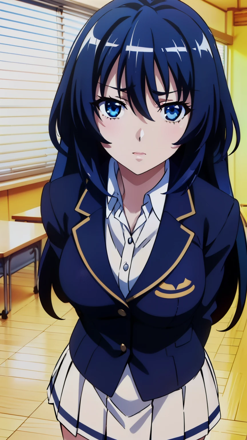 nffsw, (school uniform, navy blue blazer, tie, white shirt, checkered miniskirt, classroom), sexy pose,
blue hair, blue eyes, one girl, 20 years old, a young woman, beautiful fingers, beautiful long legs, beautiful body, beautiful nose, beautiful character design, perfect eyes, perfect face, expressive eyes, perfect balance,
highly detailed CG unity 8k wallpaper, perfect lighting, colorful, white skin,
(masterpiece:1.0),(best_quality:1.0), ultra-high resolution, ultra-detailed,
photo, 8k, high resolution, Kodak portrait 400, film grain, lens flare, (vibrant_colors:1.2),
(Cowboy shot:1.3),looking at the viewer, in the center of the image, dutch angle,