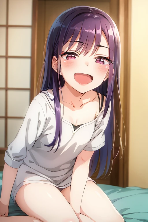 ((Best Quality)), ((masterpiece)), (be familiar with), Perfect Face, indoor, bedroom, Watching the audience,
One woman, Kitagawa Marin,
Open Mouth, Ecstatic expression, blush, smile,
Small breasts, Flat Chest, , , child, Girl,
Long Hair, Long Hair,
Leg spread,