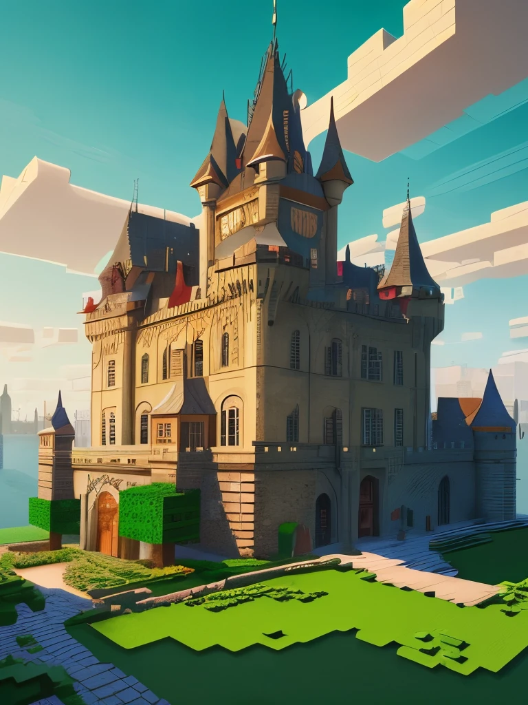 there is a large yellow building with a red roof on a hill, a medieval keep, custom modern castle, fancy medieval architecture, minecraft build, fantasy building, very detailed medieval, medieval castle, gothic baroque citadel, very far royal steampunk castle, medieval house, epic castle with tall spires, a medieval castle, gothic castle, victorian castle, an extremely detailed building