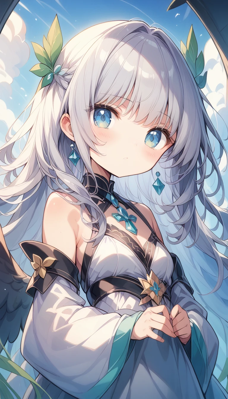 Beautiful Archangel Girl、(((Ultra high resolution、Ultra high definition、Highest settings、８k、)))、、Flying in the sky、whole body、big wings、Long hair、Silver hair、gabriel、Moe、bust、Background removal