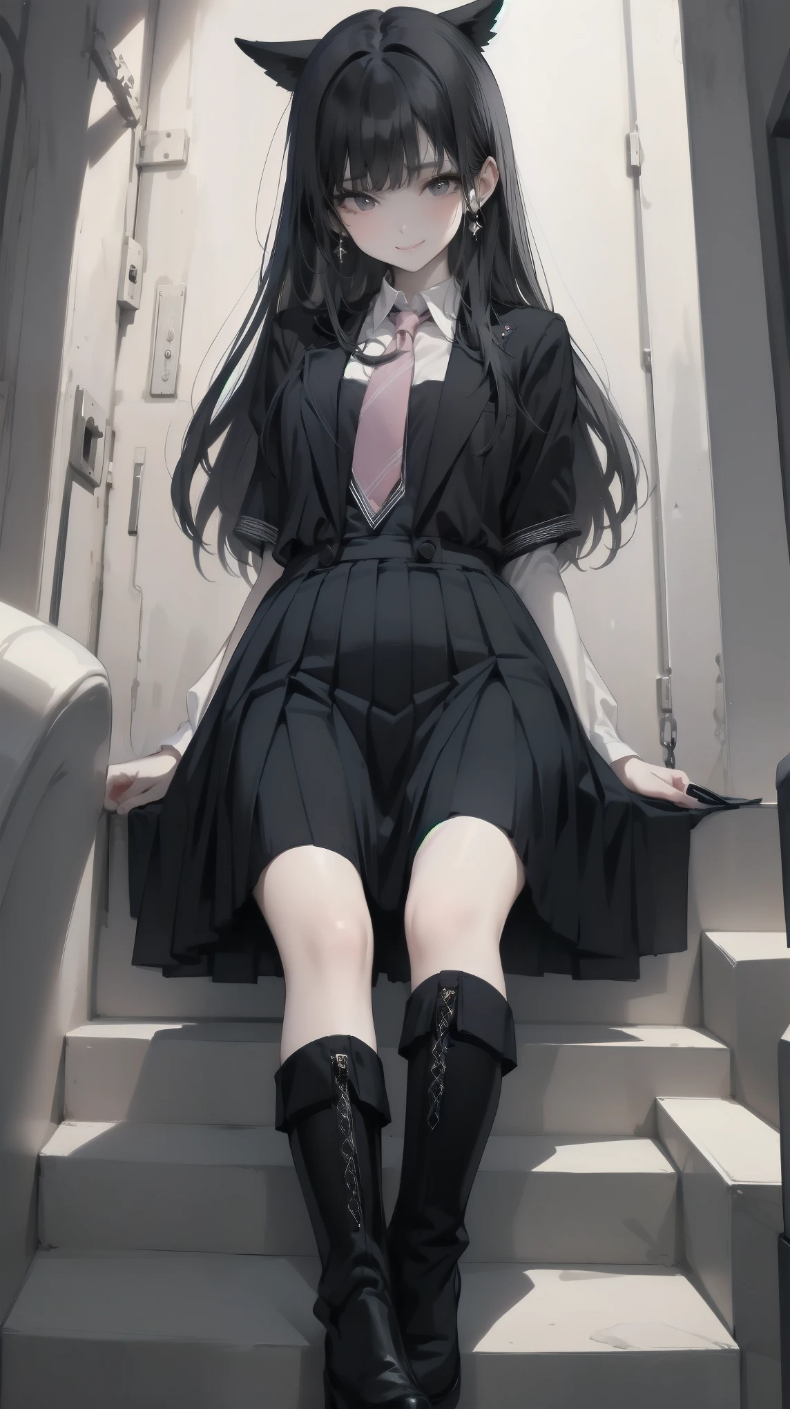 、beautiful girl、very cute angel、Pink Gothic Dress、cute、、smile、Long skirt、Black Long Boots、